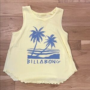 Billabong Yellow Tank Top with Blue Palm Graphic Size XS